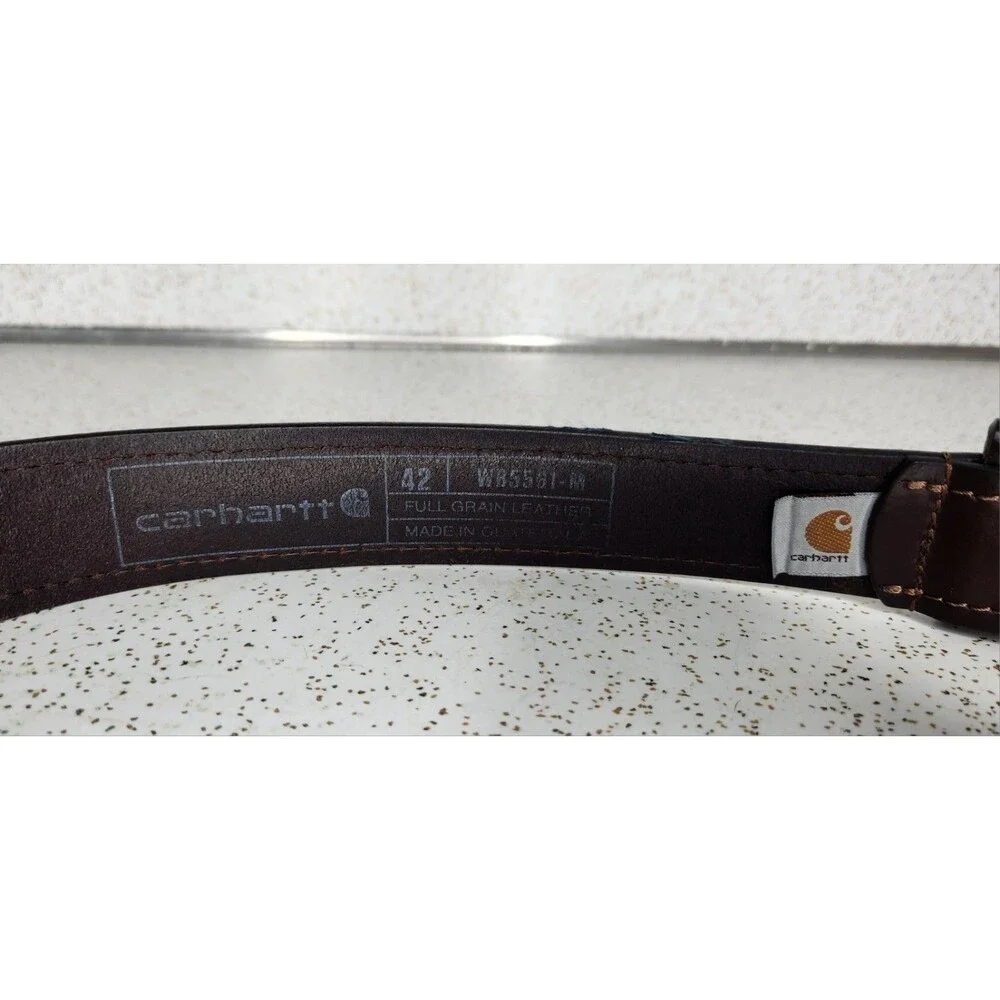Carhartt Men’s Genuine Cowhide Belt Dark Brown w/Silver Buckle Size 42” WB5561-M